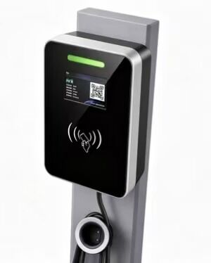 Harga yang bagus Tipe Kolom Struktur Persegi Kaca Dinding Pengisi daya EV Type1 7.6kw 32A 85V sampai 265V IP54 UL94 V0 5.64 Inch LCD Display AC Charging Station On line
