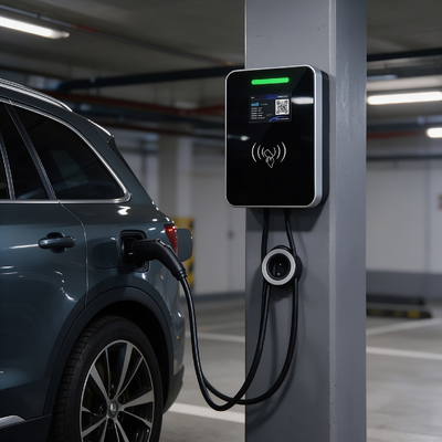 Harga yang bagus US Type1 EV Charger Square Glass Wall And Column Mount AC Charging Station 7.6kW 32A 85V 265V IP54 5.64 Inch LCD Display Untuk Rumah Cahaya Pengisian Komersial On line