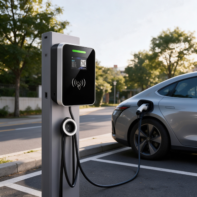 Harga yang bagus Stasiun Pengisian Daya EV Komersial Ringan Perumahan, Tipe US Kaca Persegi, Pengisi Daya AC Tipe 1, Dudukan Kolom Dinding 9.6kW 40A 85V 265V Layar LCD 5.64 Inci IP54 On line