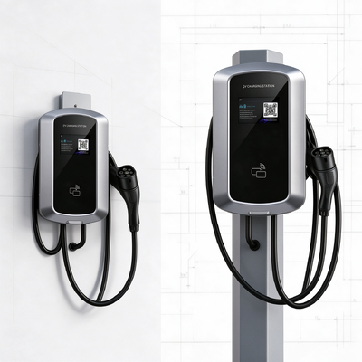 Harga yang bagus Pengisi Daya EV Euro Tipe 2 J8 Tiga Fasa 11kW 16A Stasiun Pengisian AC Desain Pasang Dinding dan Tiang 380V IP54 Dengan LCD 5,64 inci On line
