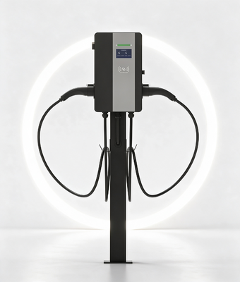 Harga yang bagus 44kW Dual Gun AC EV Charger Type 2 Floor Standing Column 2x32A IP54 Bluetooth APP Fleet Depot On line
