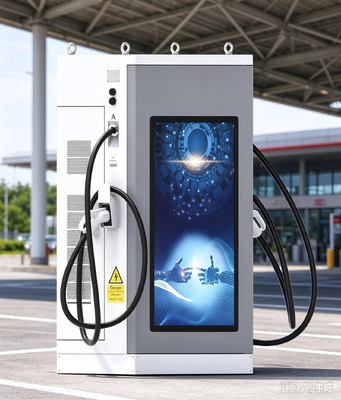 80kW DC EV Charger 55-inci LCD Iklan Layar Dual CCS1 CCS2 CHAdeMO GB/T untuk Parkir Umum